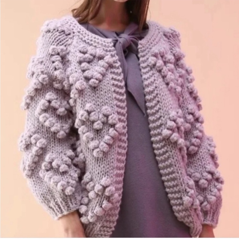 Chicwish Knit Your Love Chunky Popcorn Heart Bubble Knit Open Cardigan Sweater - Picture 3 of 7